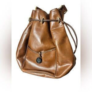 Valentino Garavani Vintage Brown Leather Drawstring Bucket Bag